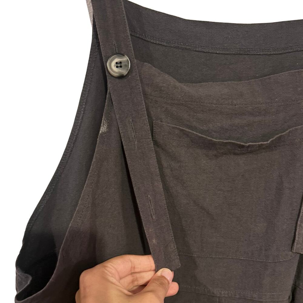 Oversized Gray Linen Blend Utility Overalls XL | Baggy Wide Leg Workwear Boho - Picture 4 of 7